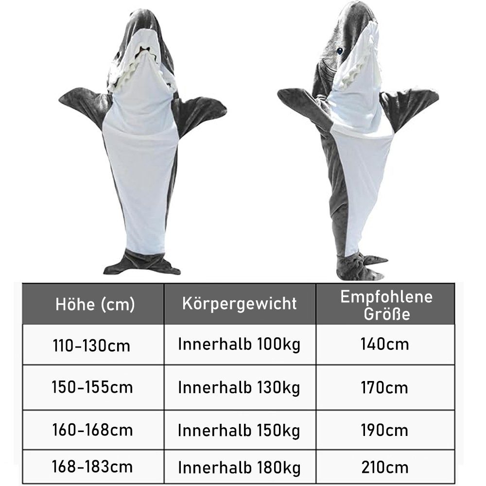 Wohndecke Hai Decke mit Ärmeln, Flauschig Hoodie Superweiche Cozy Hai-Schlafsack, NUODWELL