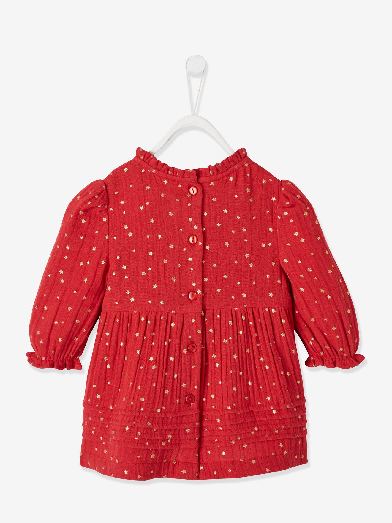 Vertbaudet Baby Kleid mit Sternen - dunkelgrün bedruckt