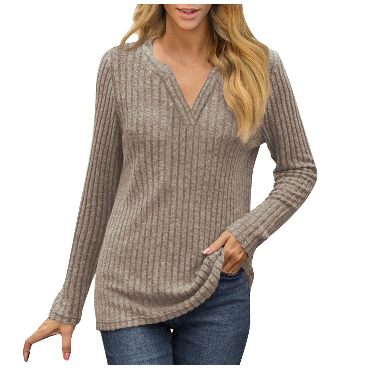 Ronner UG Strickpullover Herbst/Winter Damen-Langarm-T-Shirt mit lockerem V-Ausschnitt (1-tlg)