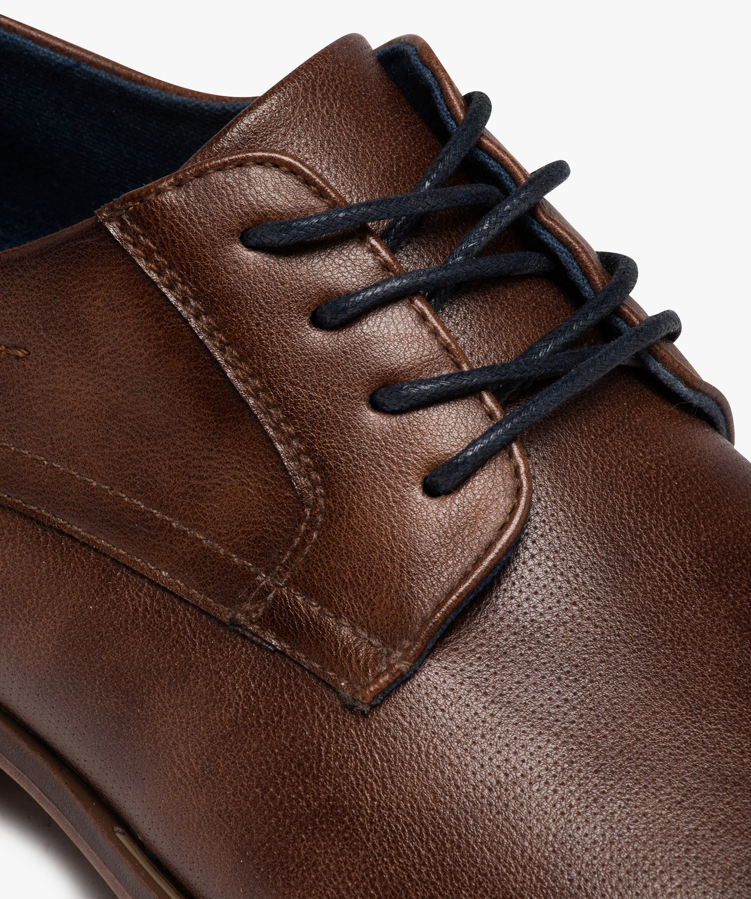 Derbies homme dessus grainé uni à lacets colorés marron | GEMO