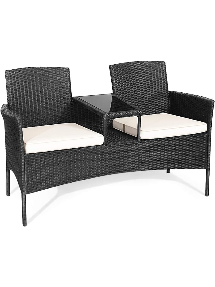 COSTWAY 2-Sitzer Gartenbank Set mit Tisch & Kissen in Weiß günstig kaufen onesize