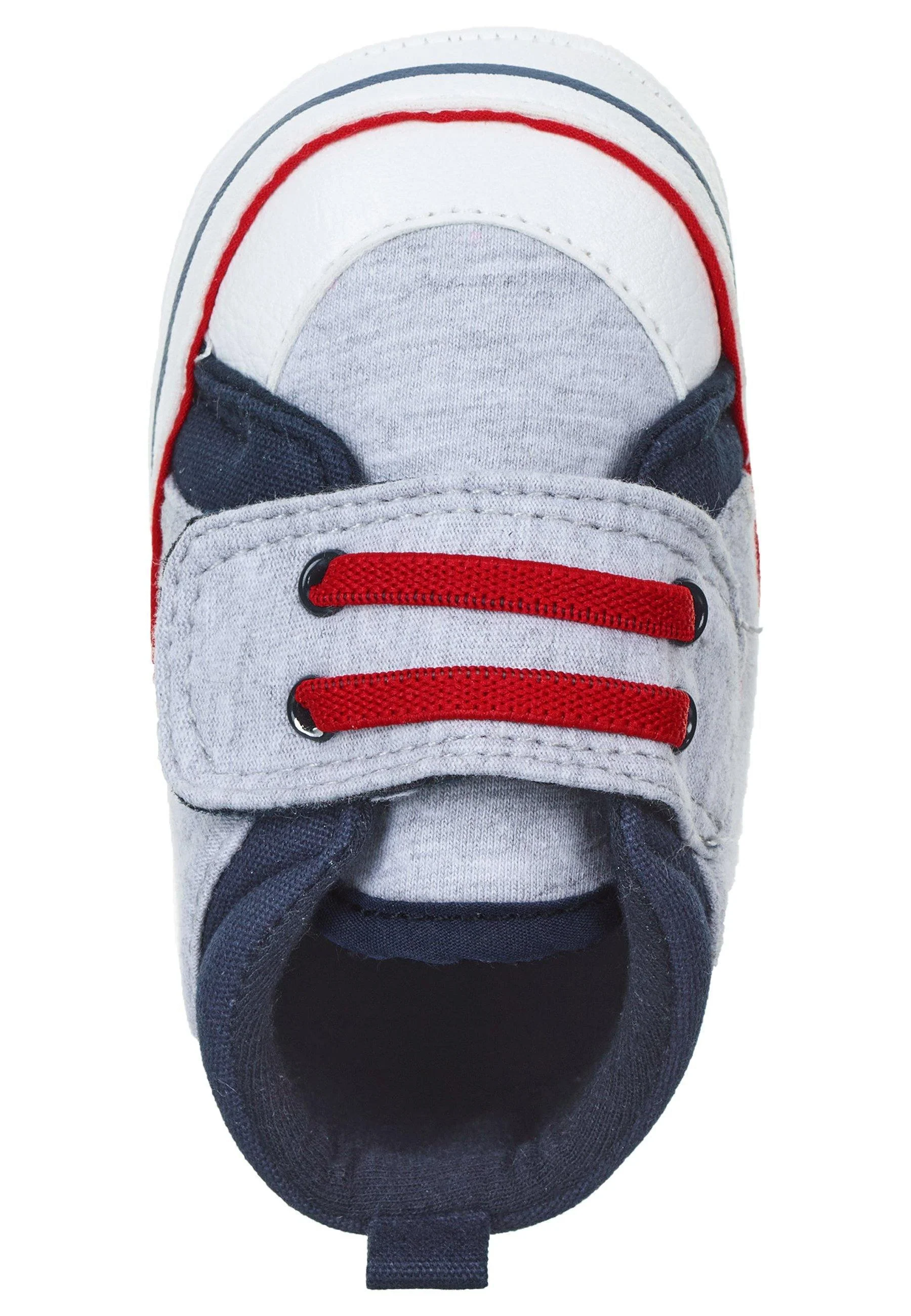 Babyschuh aus Baumwollstoff in Silber mit Paspel