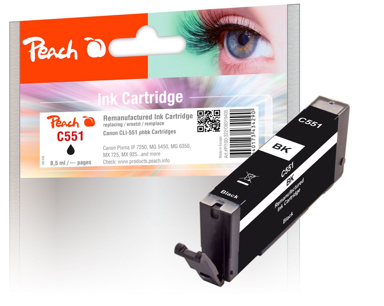 Peach Tintenpatrone foto schwarz ersetzt Canon CLI-551BK