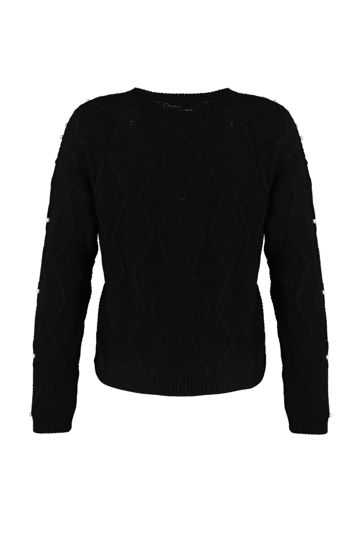 Trendyol Collection  Schwarzer Strickpullover mit detailliertem Muster TWOAW23KZ00423