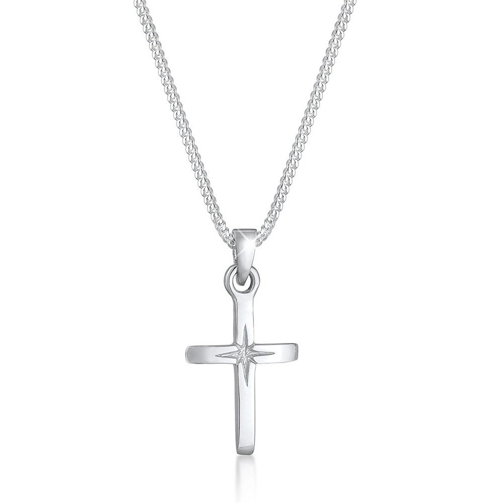 Elli Elli Collier Femmes Pendentif Croix Gravure d'étoile Filigrane en Argent Sterling Bijoux