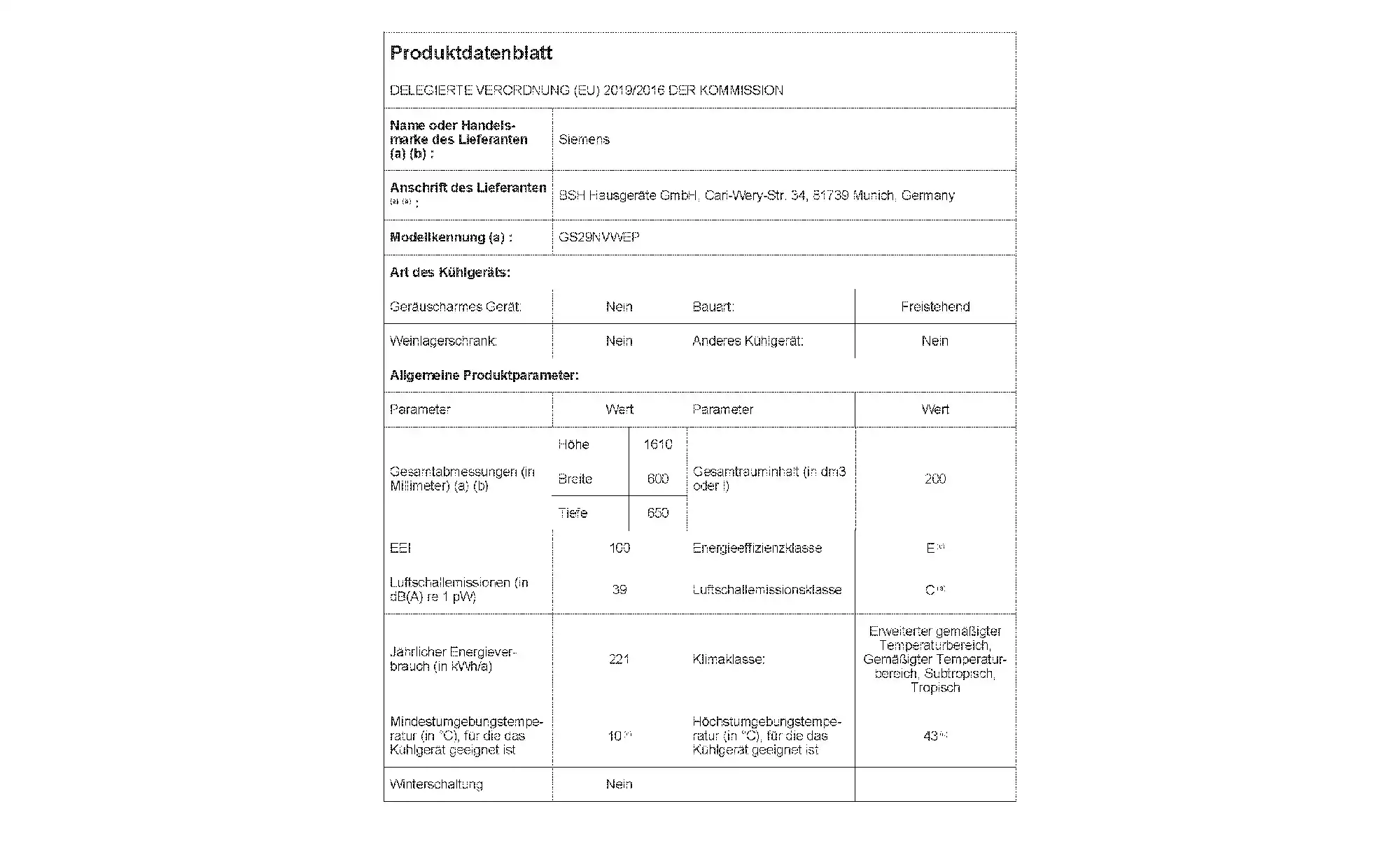 SIEMENS Gefrierschrank GS29NVWEP