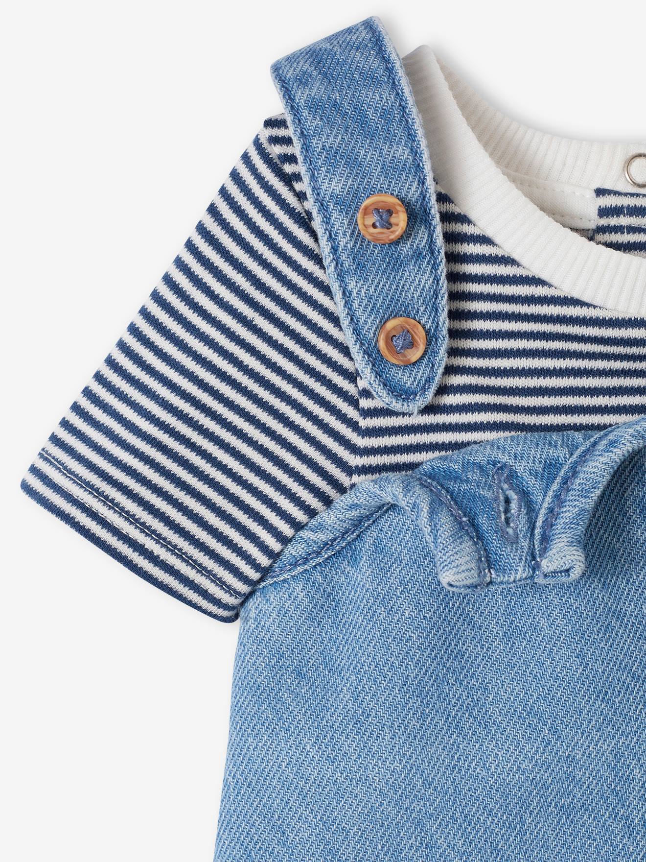 Vertbaudet Baby-Set: Latz-Shorts, Body & Sonnenhut - bleached