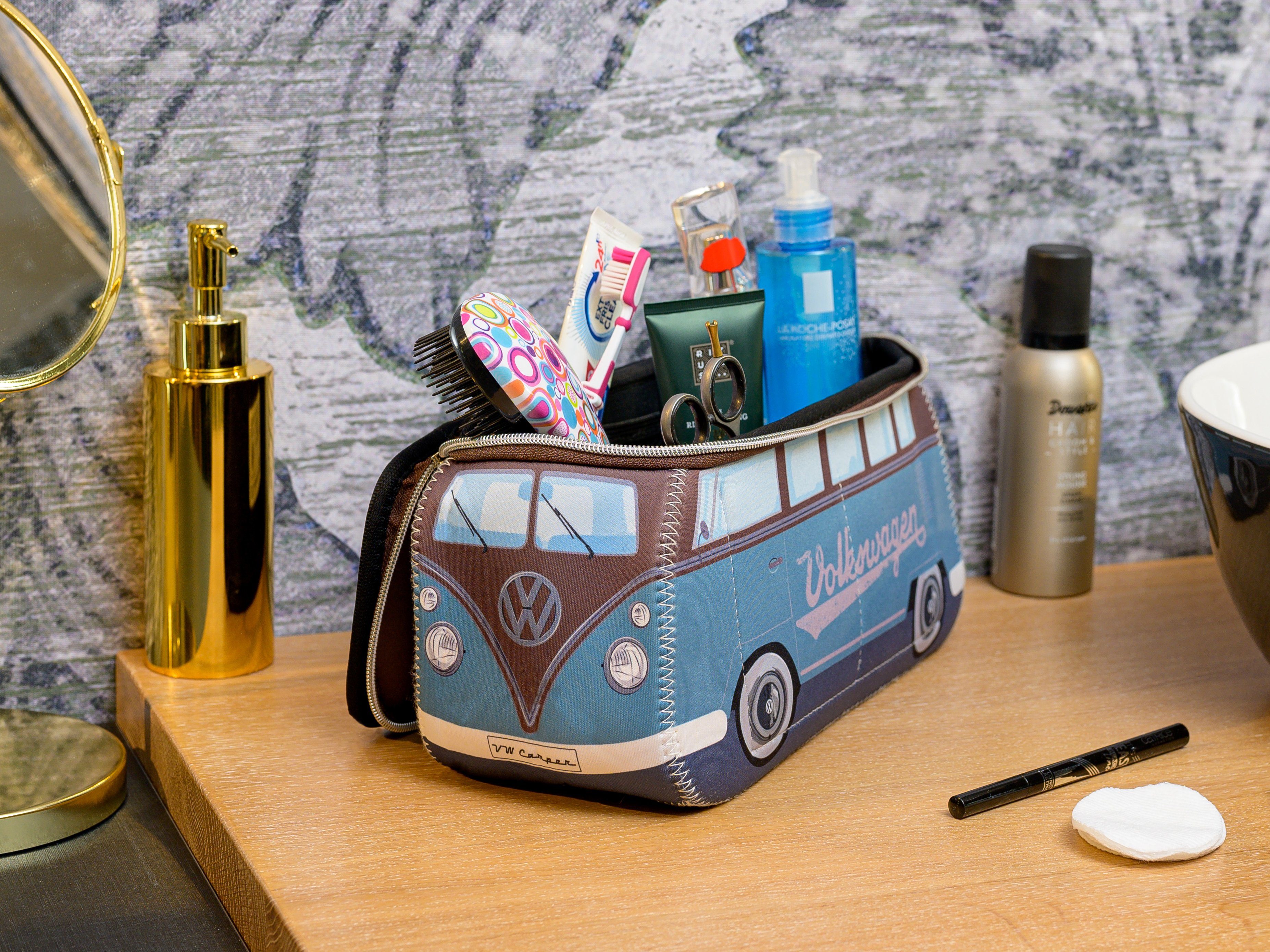 VW Collection by BRISA Kulturbeutel Volkswagen Neopren Schminktasche, Reisebeutel, Kosmetiktasche im T1 Bulli Bus Design