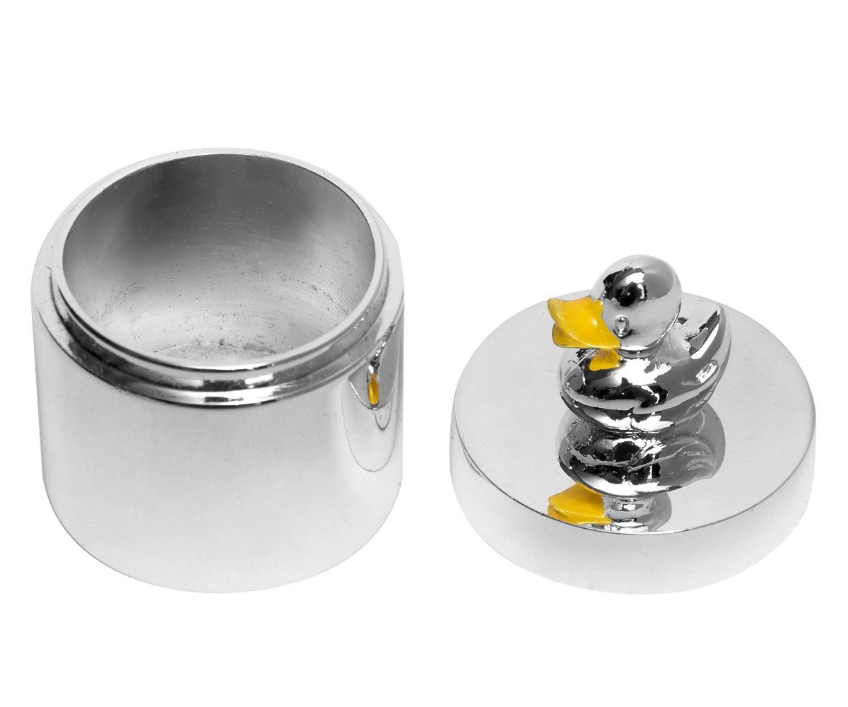 Brillibrum Zahndose Milchzahndose versilbert Zahndose mit kleinem Entchen Zahndöschen Dose für Milchzähne Taufgeschenk Lockendose Dose Schatulle Ente Silber