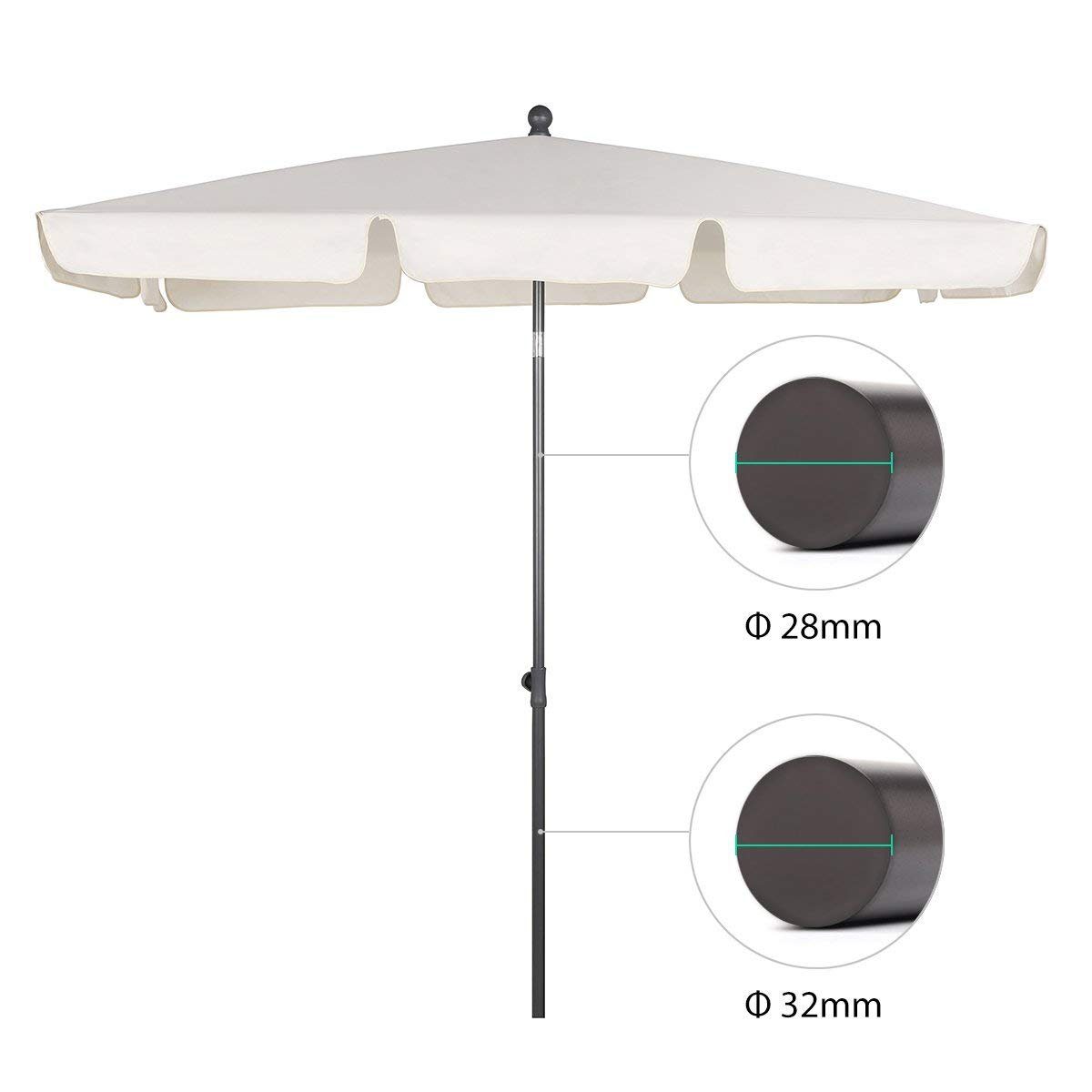 Sekey Rechteckschirm 200 x 125cm Sonnenschirm Rechteckig Balkonschirm mit Tragetasche, LxB: 200,00x125,00 cm, Marktschirm für Balkon, Terrasse, Garten, Sonnenschutz UPF 50+
