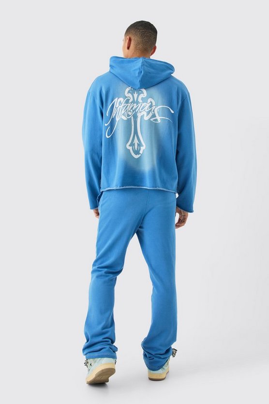 Kastiger Oversize Trainingsanzug mit Acid-Waschung und rohem Saum