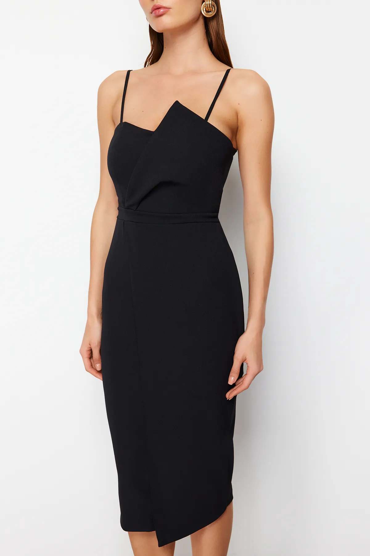Trendyol Collection  Schwarzes zweireihiges gewebtes Abendkleid TPRSS19FZ0136