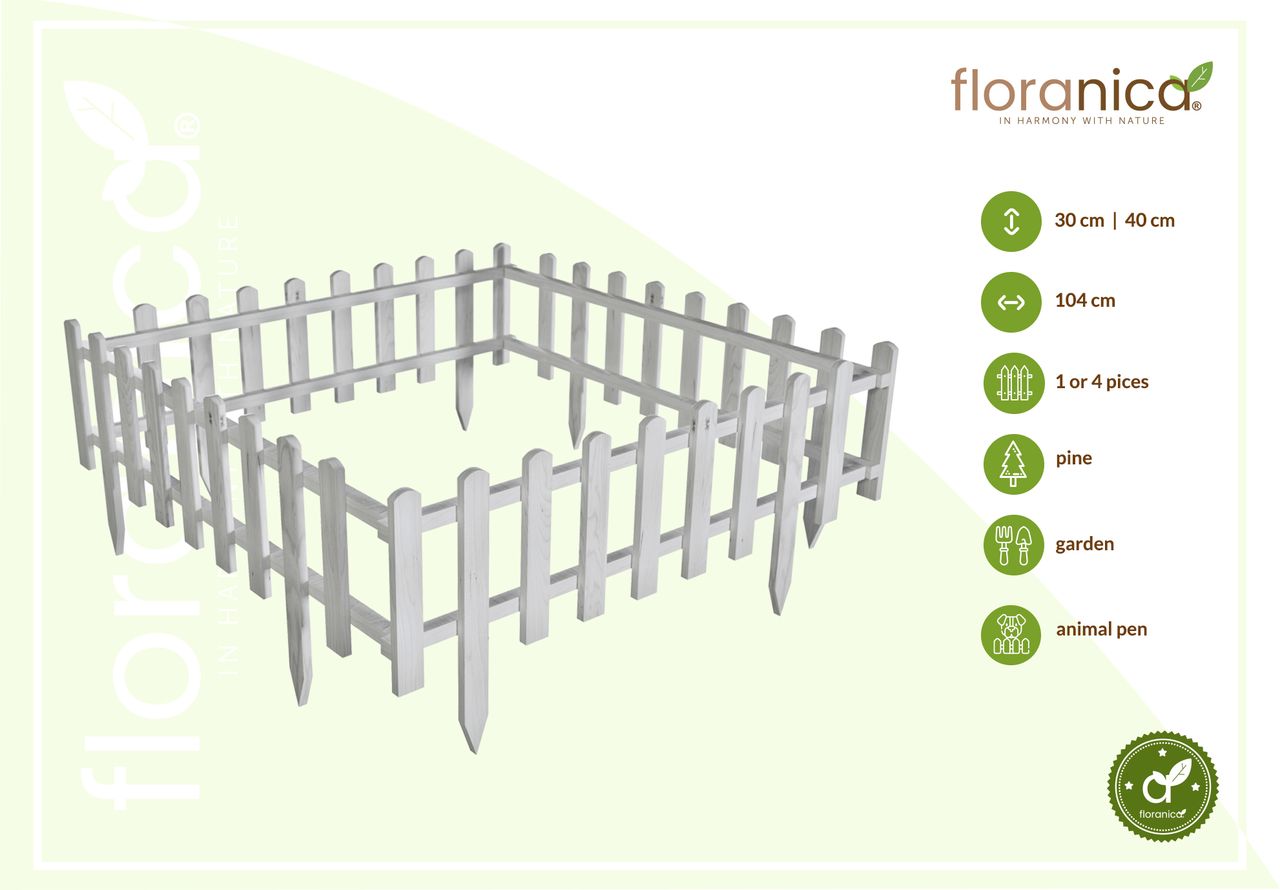 Pemicont Floranica Vorgarten Gartenzaun aus Holz Vampir 1 STK 104cm Höhe 40cm Weiß Imprägnierter Kiefernholzzaun Dekorative Steckzaun für Blumenbeete Gemüsebeete Wegeinfassungen Tierauslauf
