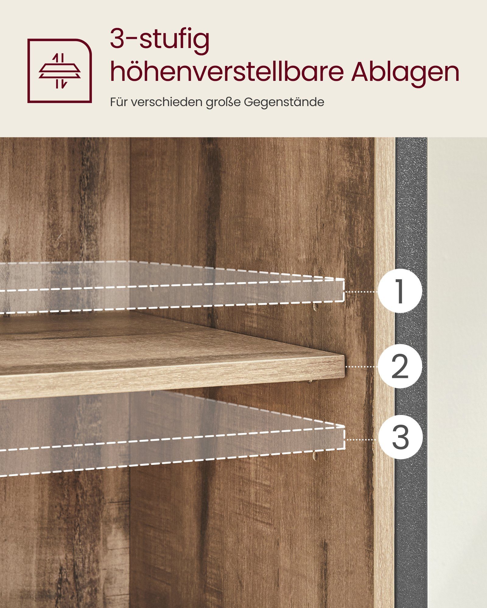 VASAGLE Sideboard Kommode, 70 x 30 x 80 cm, mit Schublade, mit Schiebetür