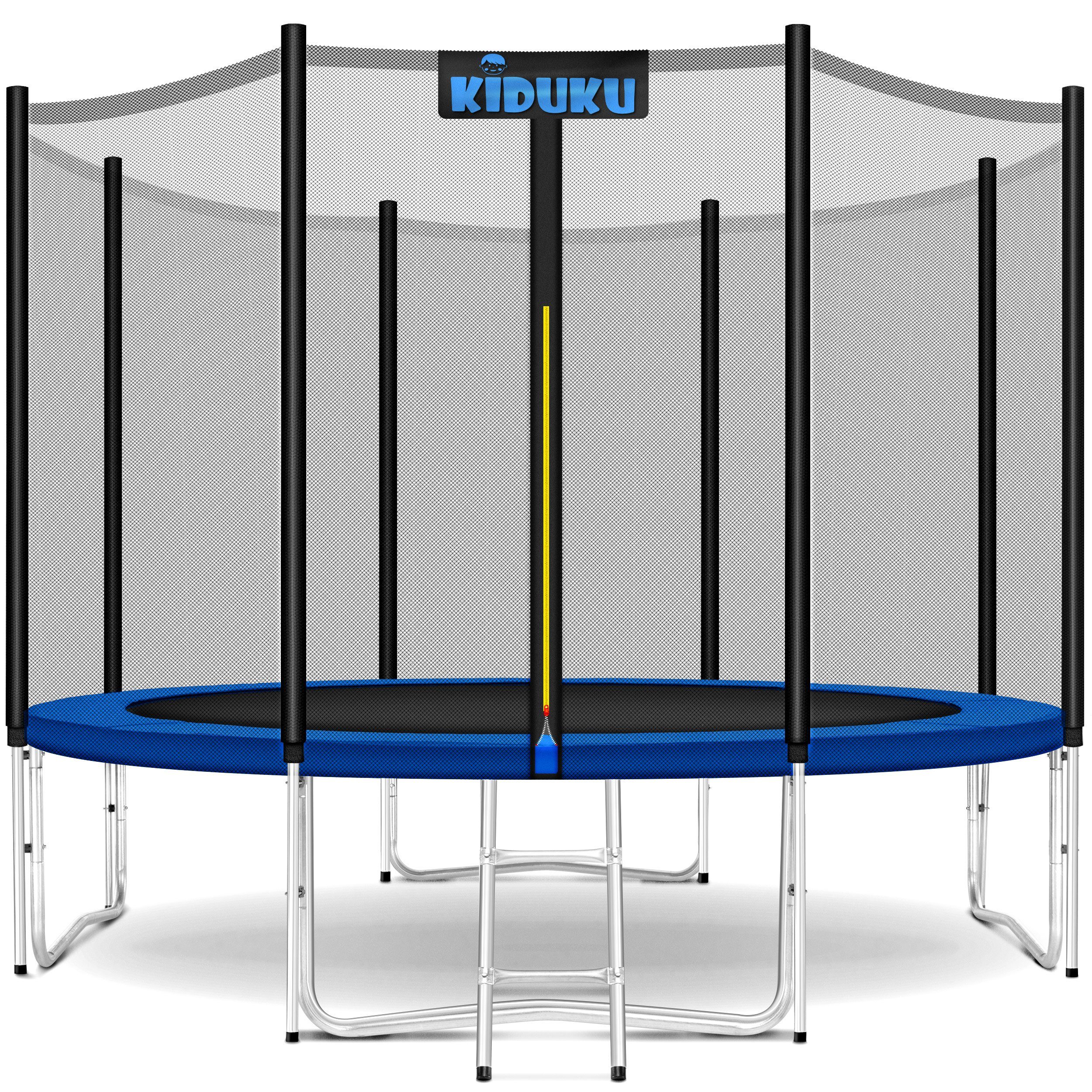 KIDUKU Gartentrampolin Trampolin Outdoor 244 - 427 cm Komplettset Belastbarkeit 150 kg, Ø 305 cm, Sicherheitsnetz, Leiter, Randabdeckung, Bodenanker, Kinder-Trampolin