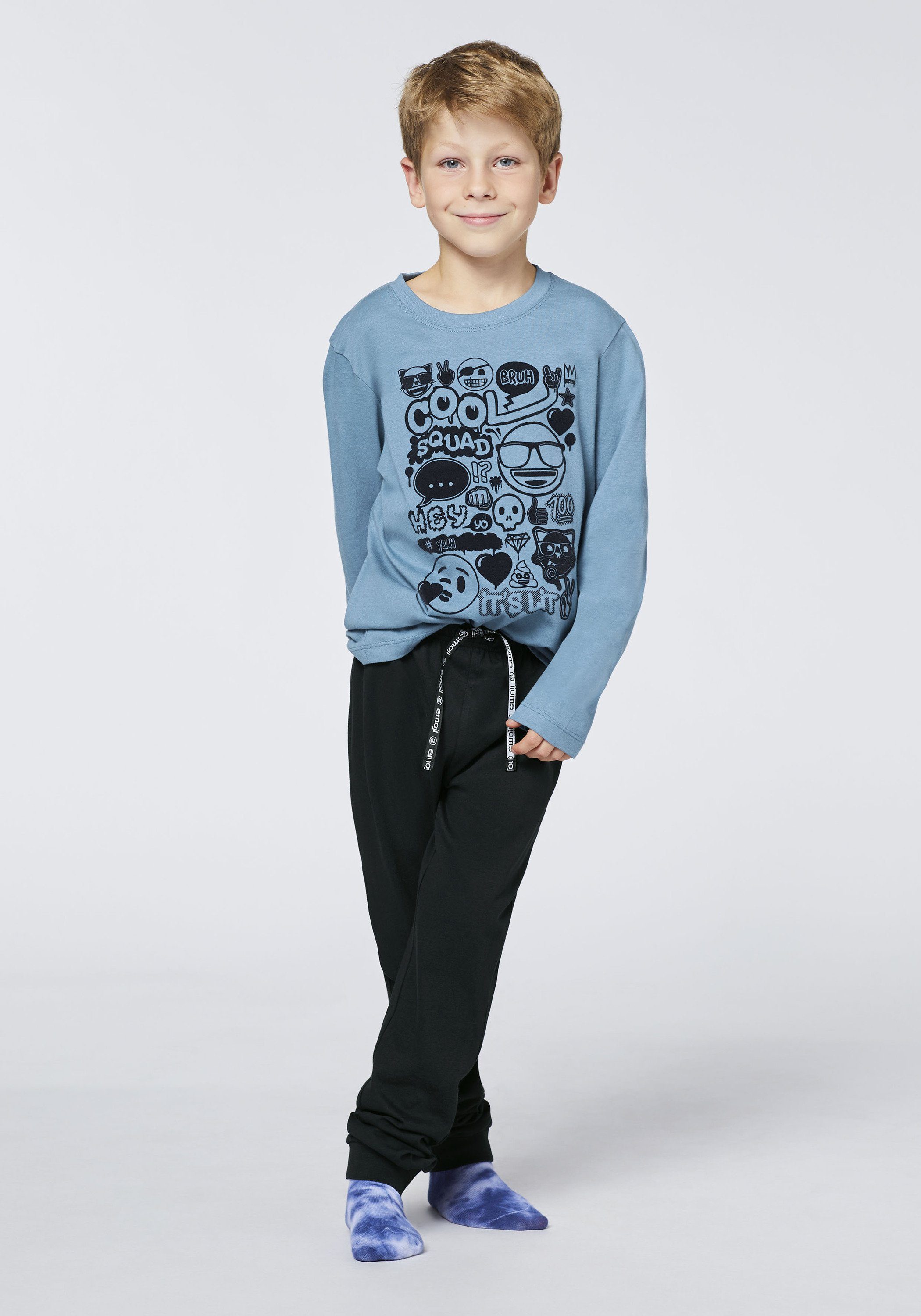 Emoji Pyjama mit bedrucktem Langarmshirt und Hose