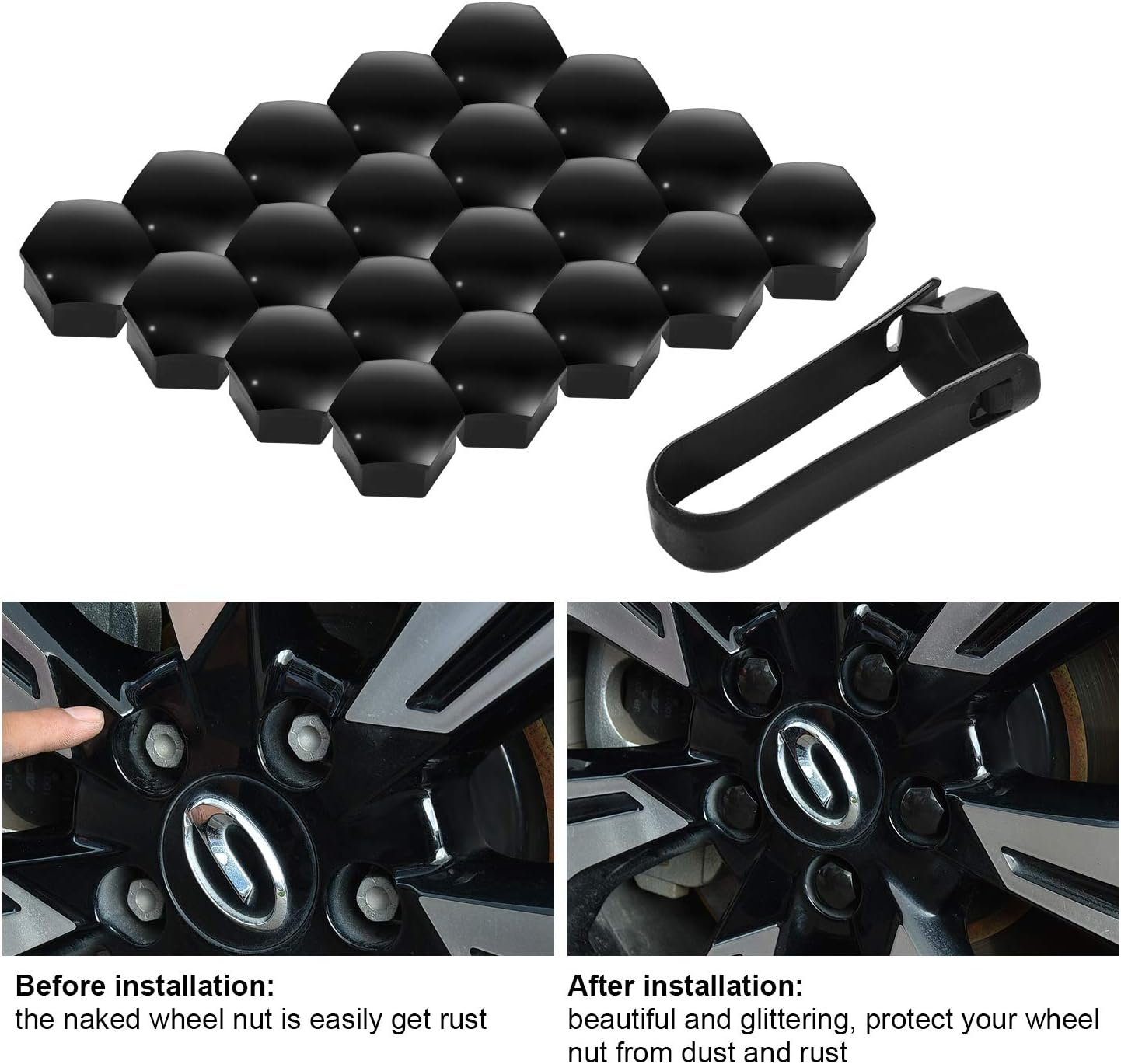 BlingBin Radkappen 17mm Radschrauben Radmuttern Bolzen Kappen Abdeckungen + Abzieher, (20-St., 20tlg)
