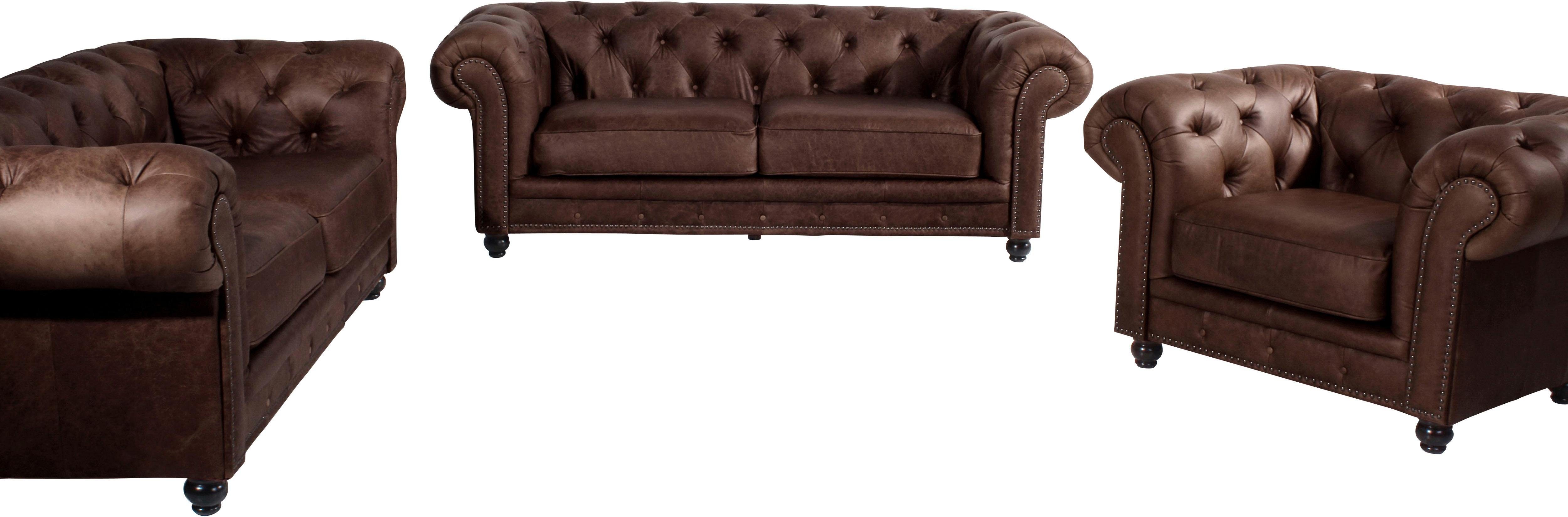 Max Winzer® Chesterfield-Sessel Old England, Ledersessel mit Knopfheftung & Ziernägeln