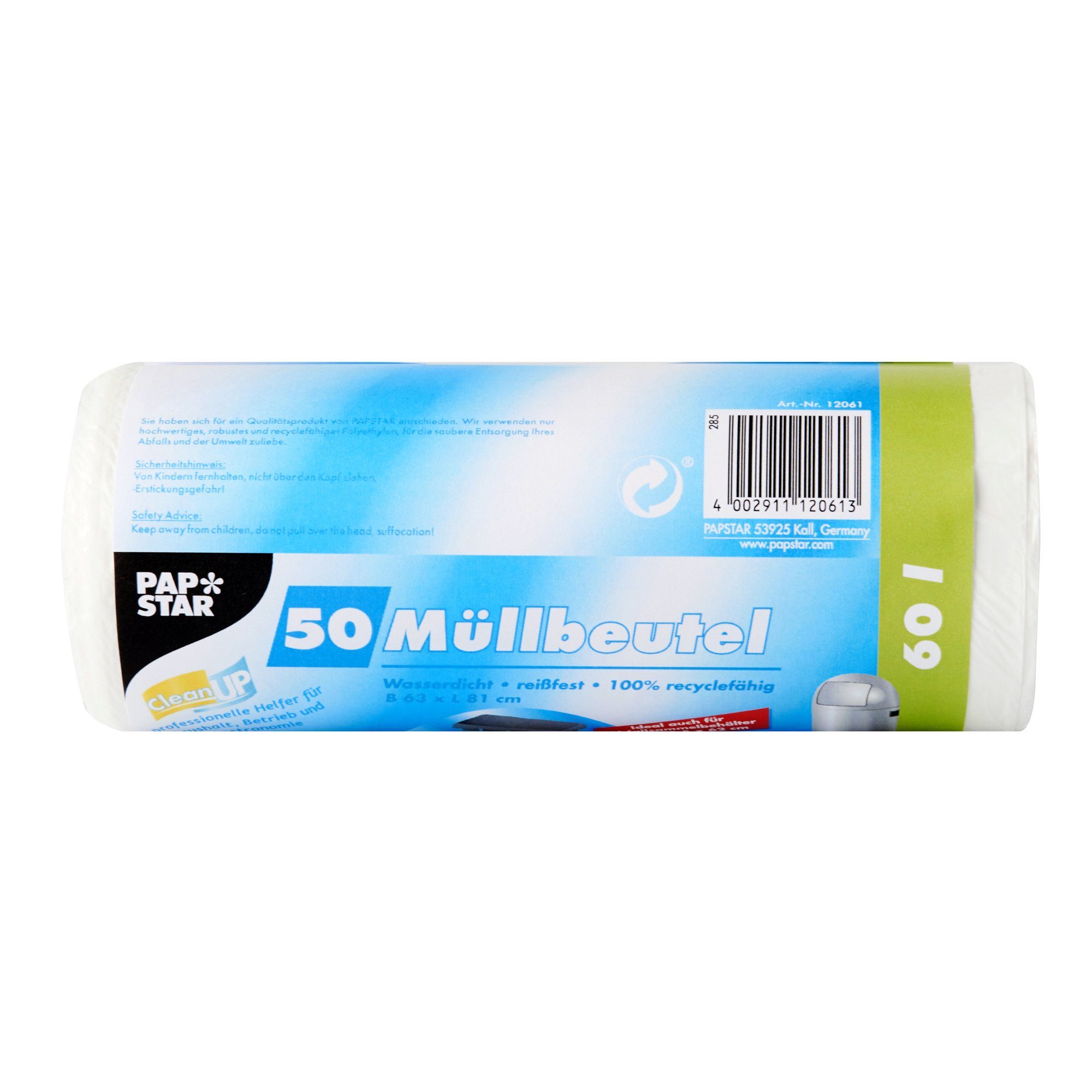PAPSTAR Müllbeutel 50 Müllbeutel, HDPE 60 l 81 cm x 63 cm weiss