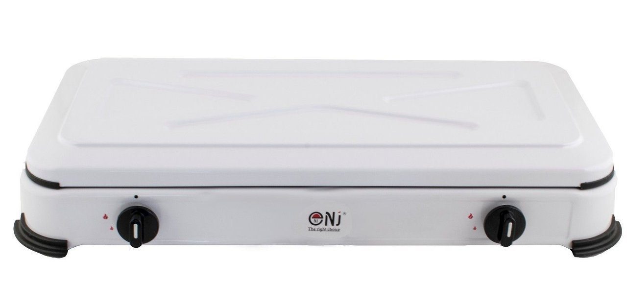 NJ The right choice Gaskocher NJ-02, Propan Gaskocher 2 flammig Campingkocher 3,4 KW mit Deckel