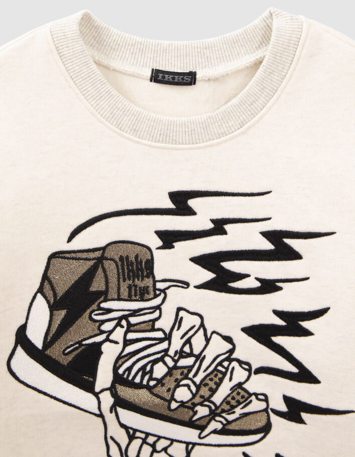 Sweat écru maxi broderie squelette-sneakers garçon