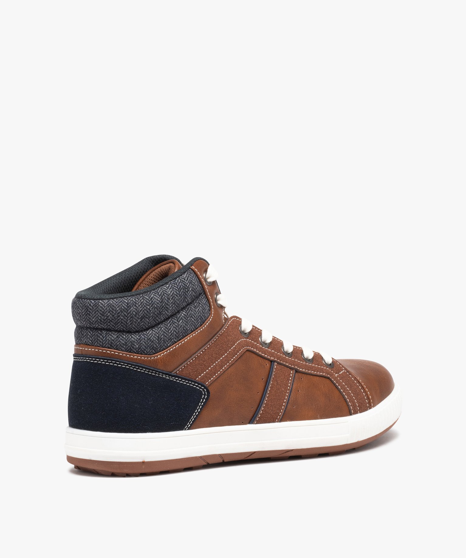 Baskets homme mid-cut bicolores style casual à lacets marron | GEMO