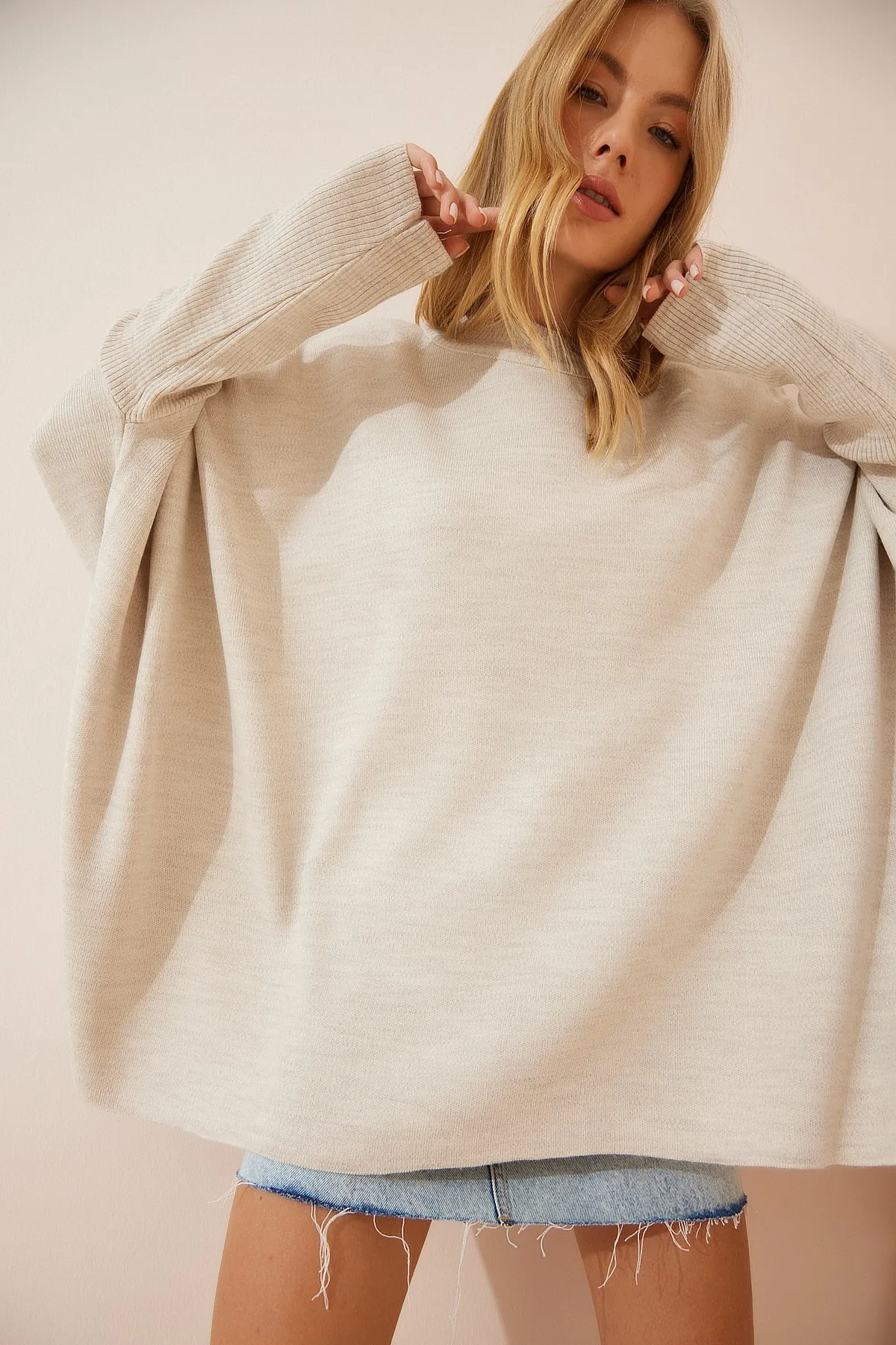 Happiness İstanbul  Pullover - Beige - Oversized