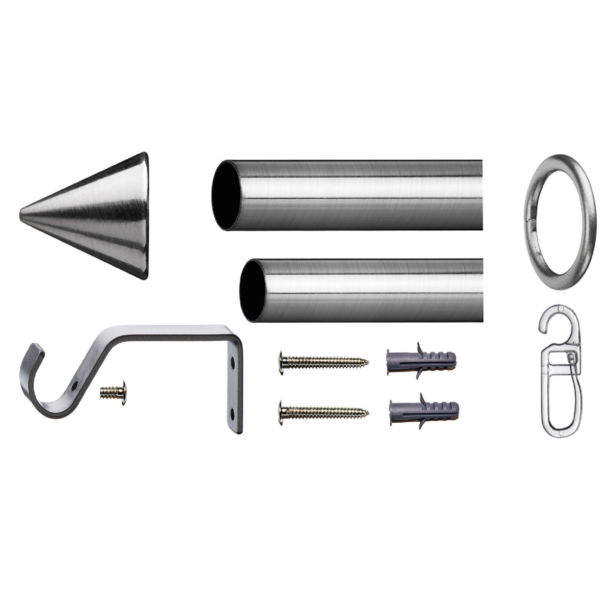 Gardinenstange Edelstahl Stilgarnitur Set, Bestlivings, Ø 19 mm, 1-läufig, ausziehbar, verschraubt, Edelstahl, Edelstahl Vorhangstange, Stilgarnitur für Gardine, Vorhang