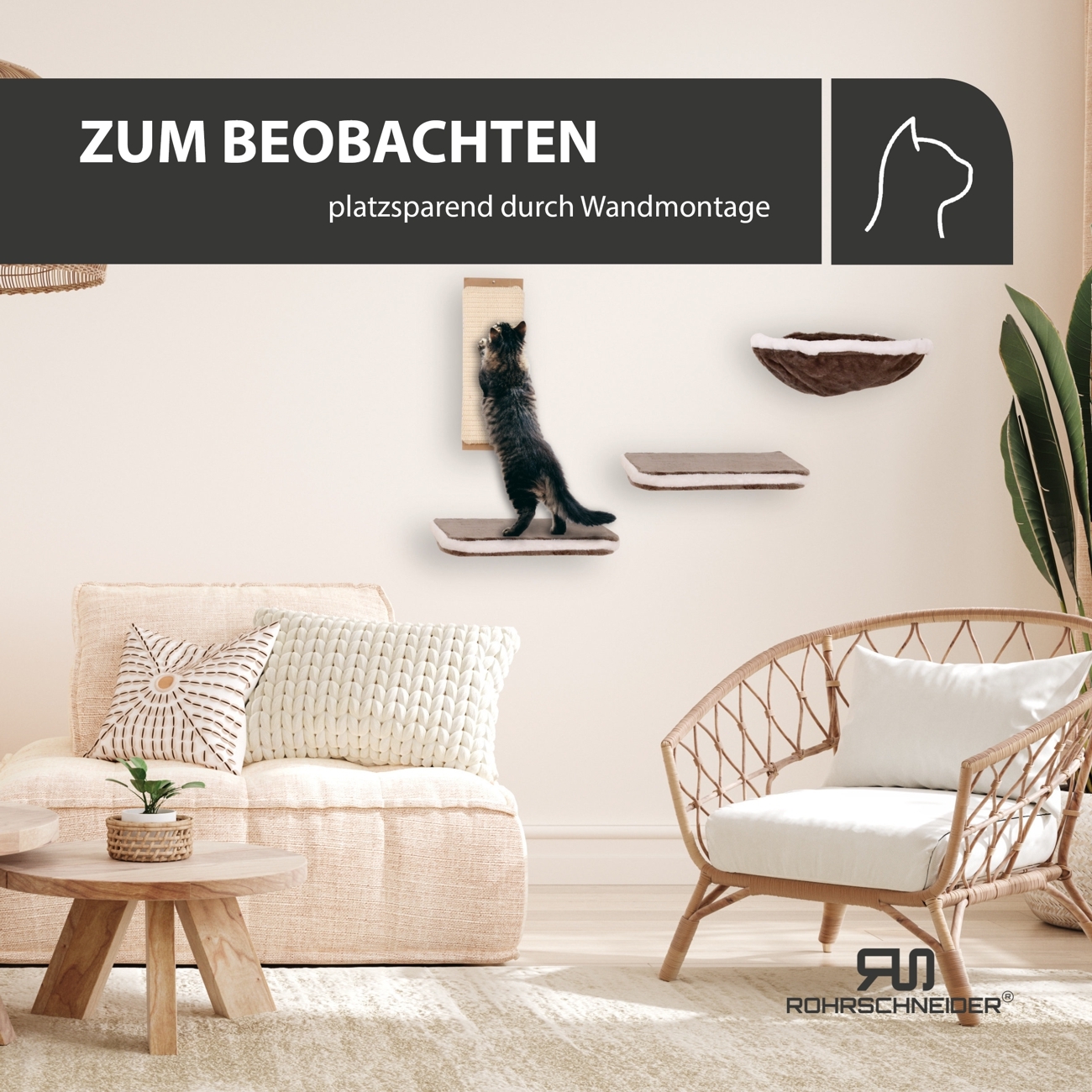 Rohrschneider Kratzbäume Rohrschneider Katzen Kletterwand 4-er Set mit Gratis-Spielballset