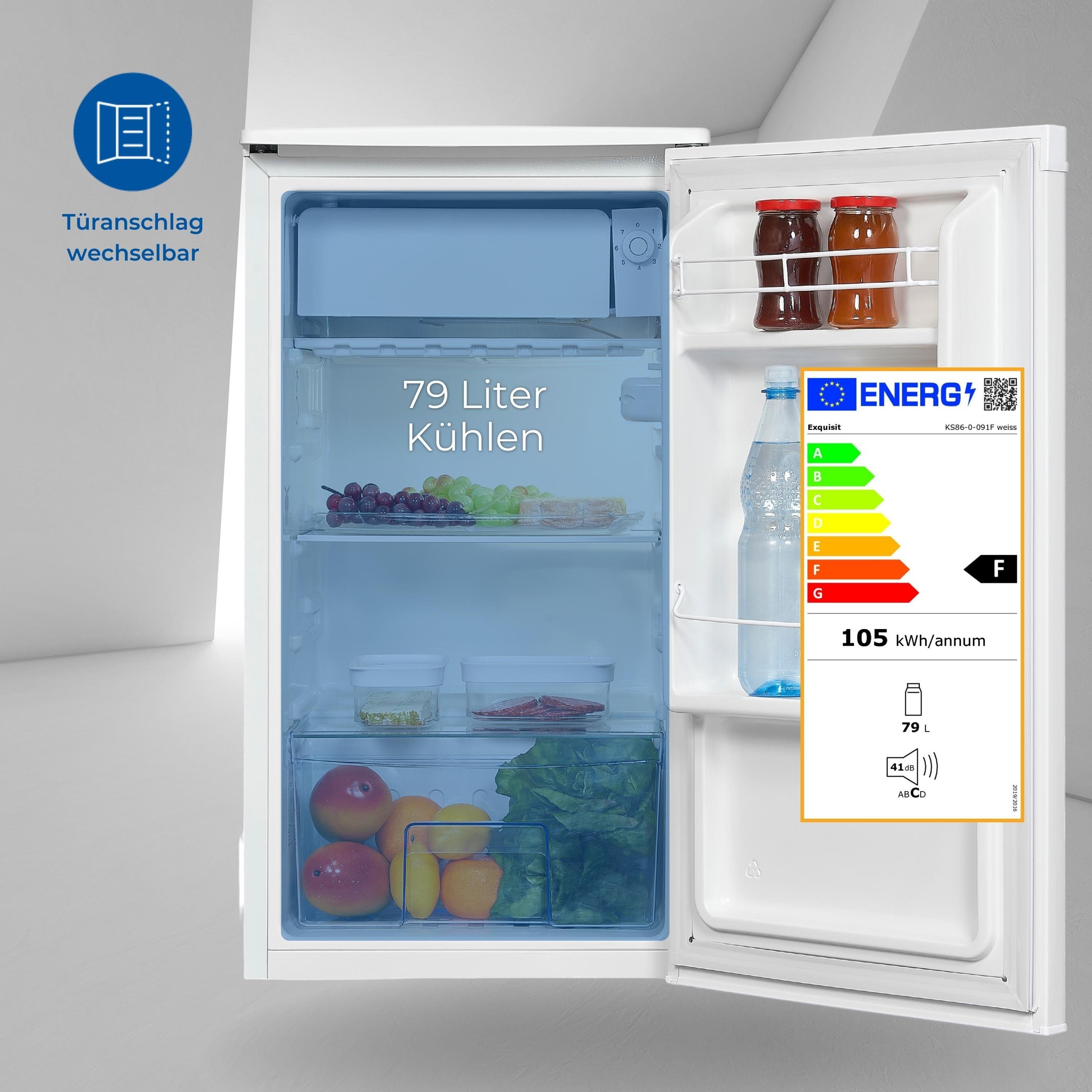 exquisit Kühlschrank KS86-0-091F, 84.5 cm hoch, 45 cm breit, 79 Liter Nutzinhalt, Eisfach, LED-Beleuchtung