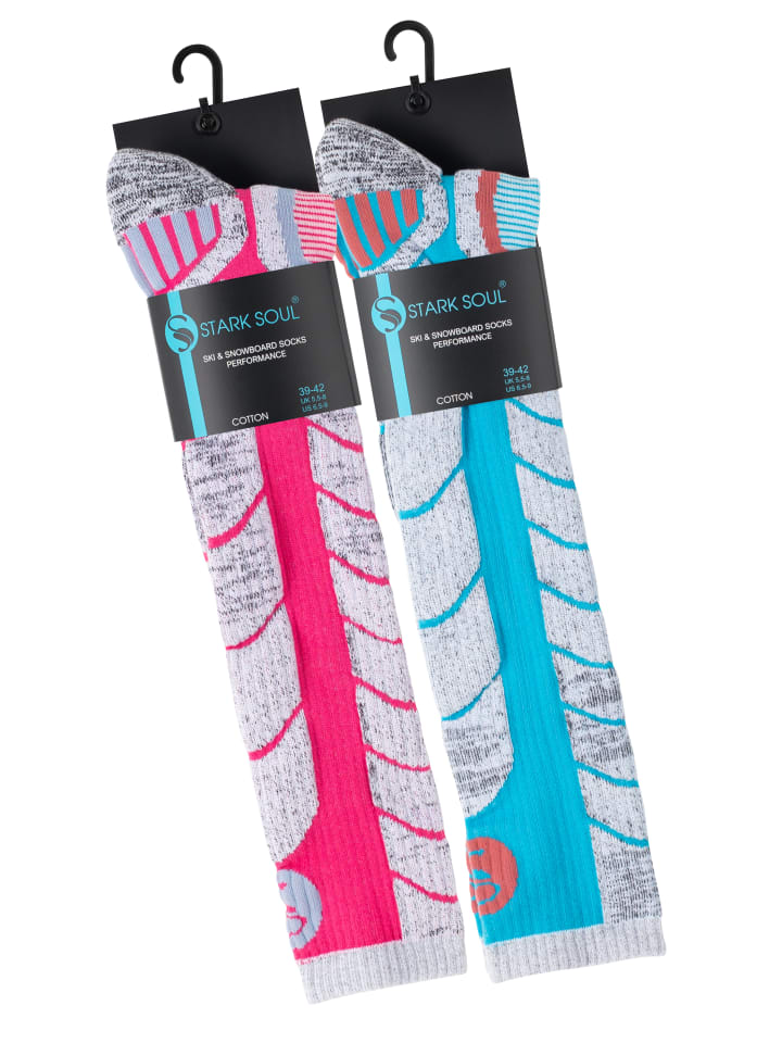 Stark Soul® 2 Paar Damen Skistrümpfe / Skisocken mit Spezialpolsterung in Türkis/Pink günstig kaufen