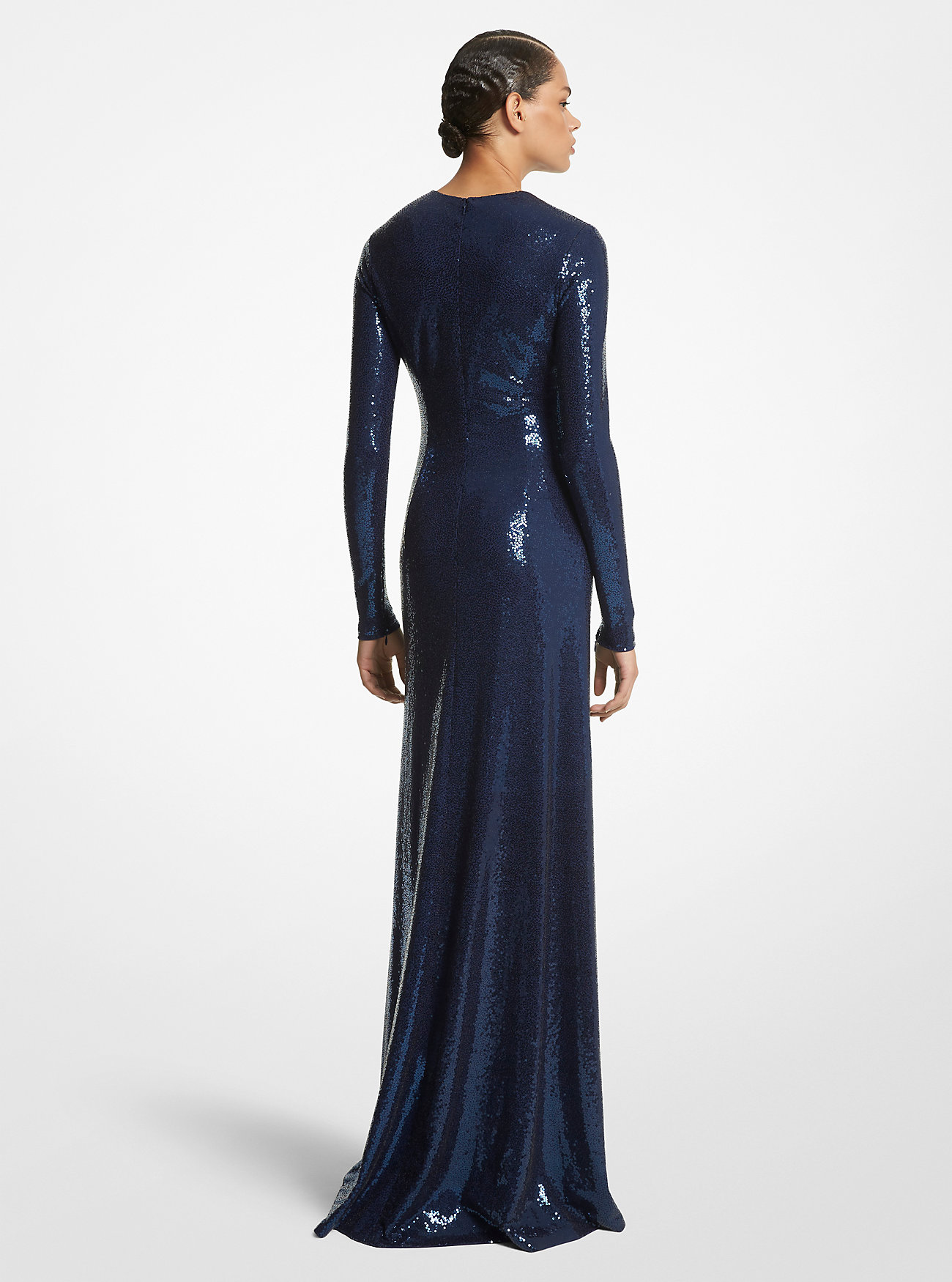 Paillette Matte Jersey Gown - NAVY