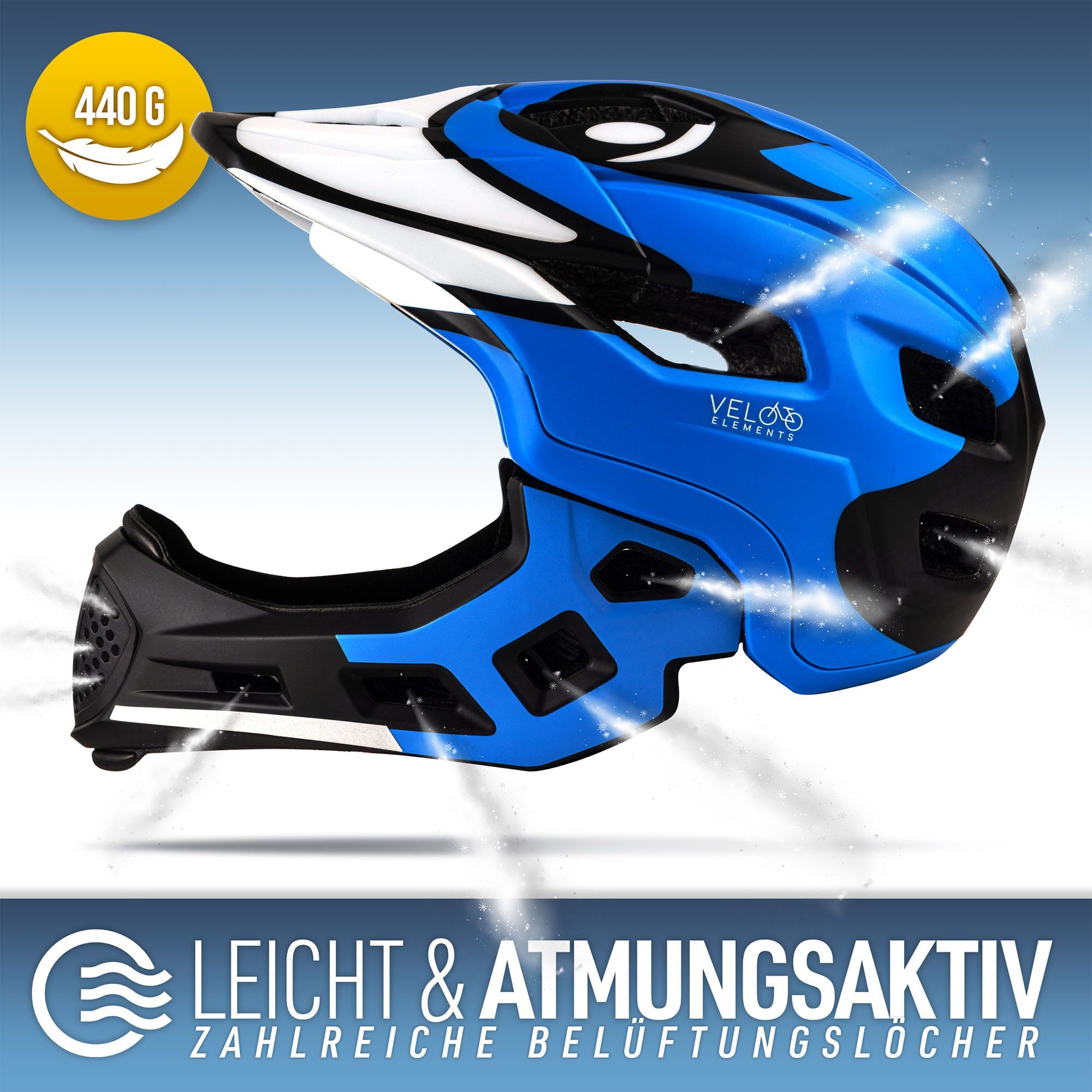 VELOElements® Kinderfahrradhelm VELOElements® Kinderfahrradhelm 2 in 1 - mit abnehmbarem Kinnschutz
