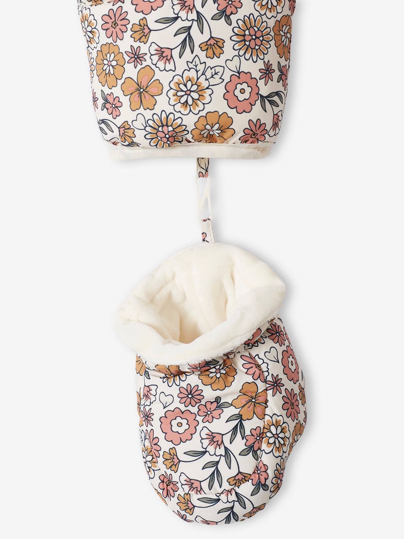 Combi-pilote fleurie bébé doublée polaire beige clair imprime
