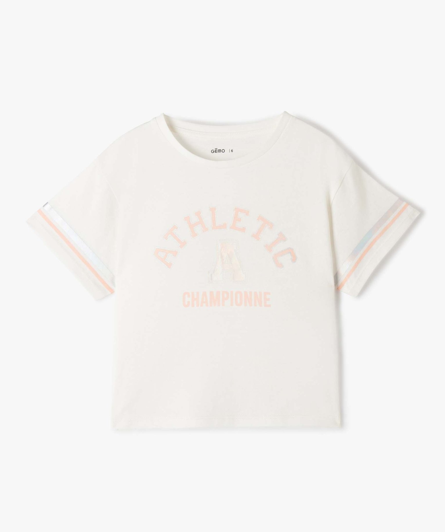 Tee-shirt fille oversize à manches courtes et motif irisé ecru | GEMO