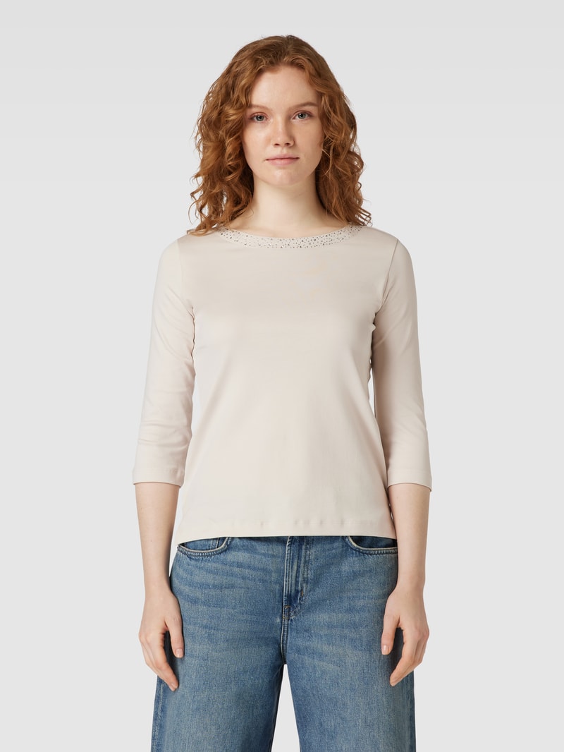 T-Shirt mit Ziersteinbesatz in stein