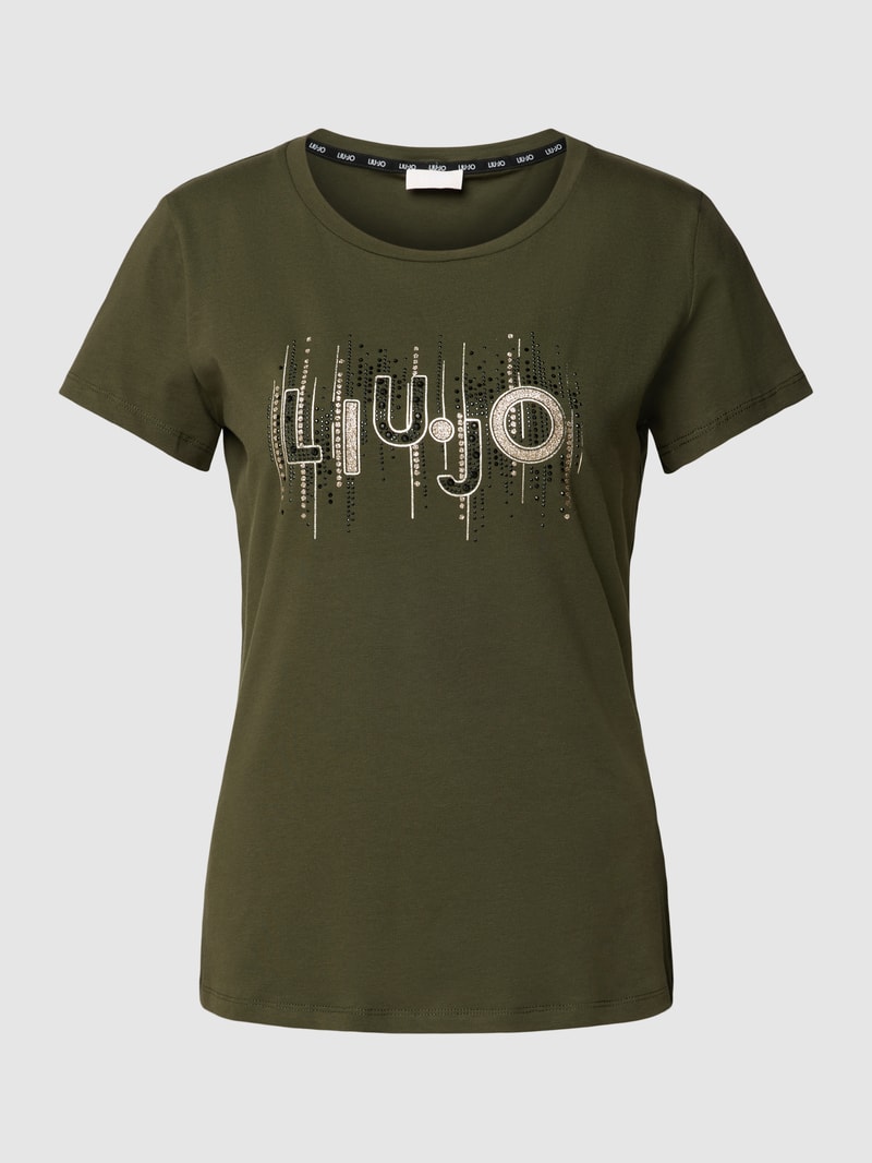 T-Shirt mit Ziersteinbesatz in olivgrün