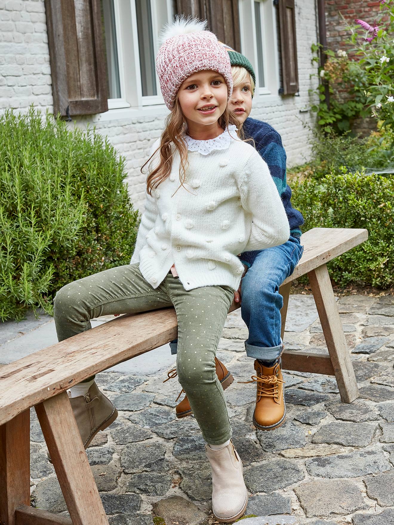 Slim MorphologiK fille en velours à pois irisés tour de hanches médium kaki imprimé