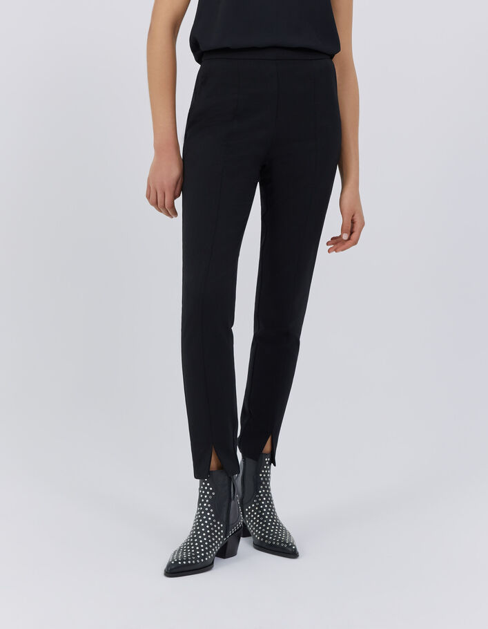 Pantalon slim en twill noir fente devant femme
