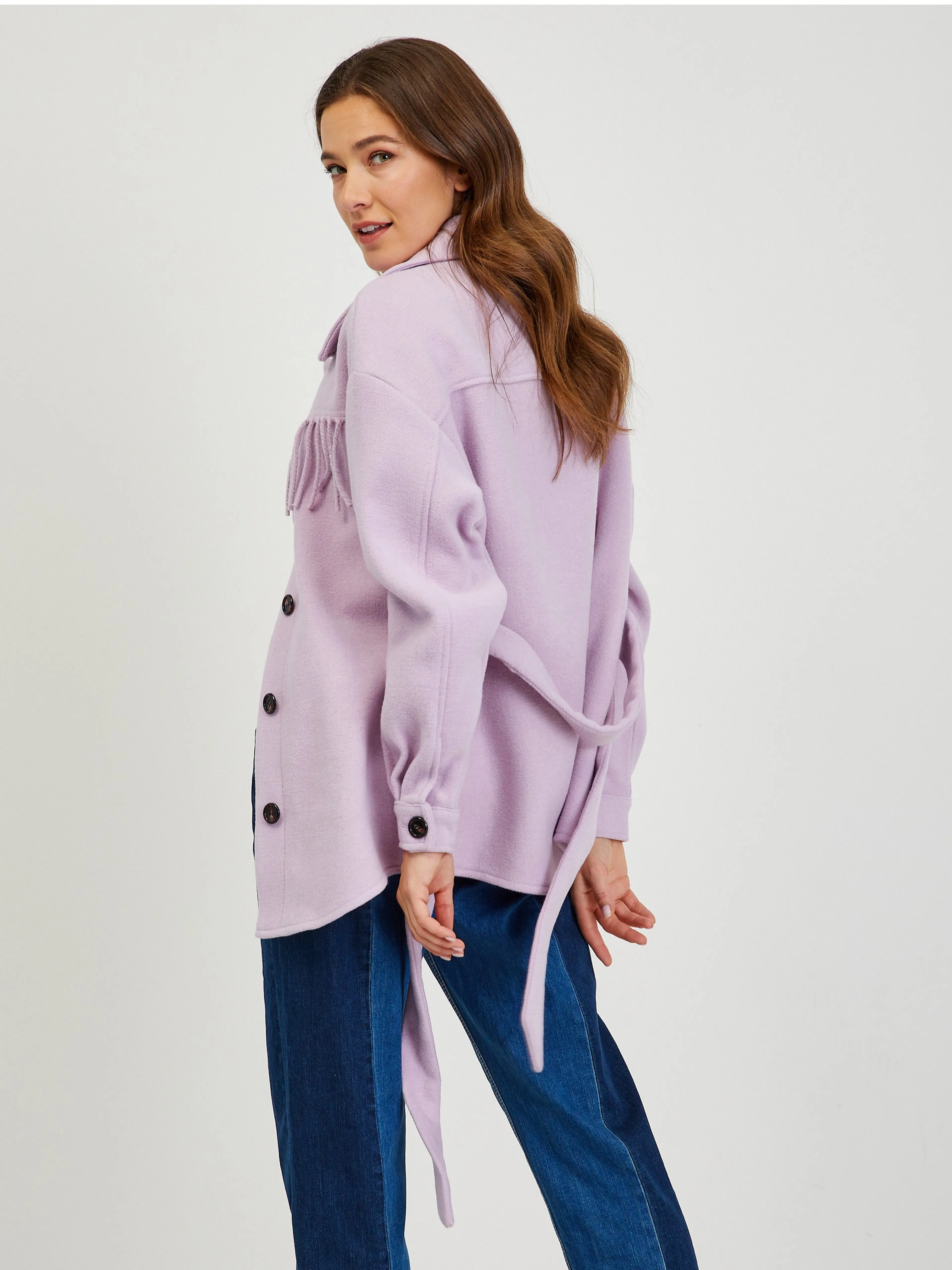 Hellviolette Hemdjacke mit Fransen ORSAY