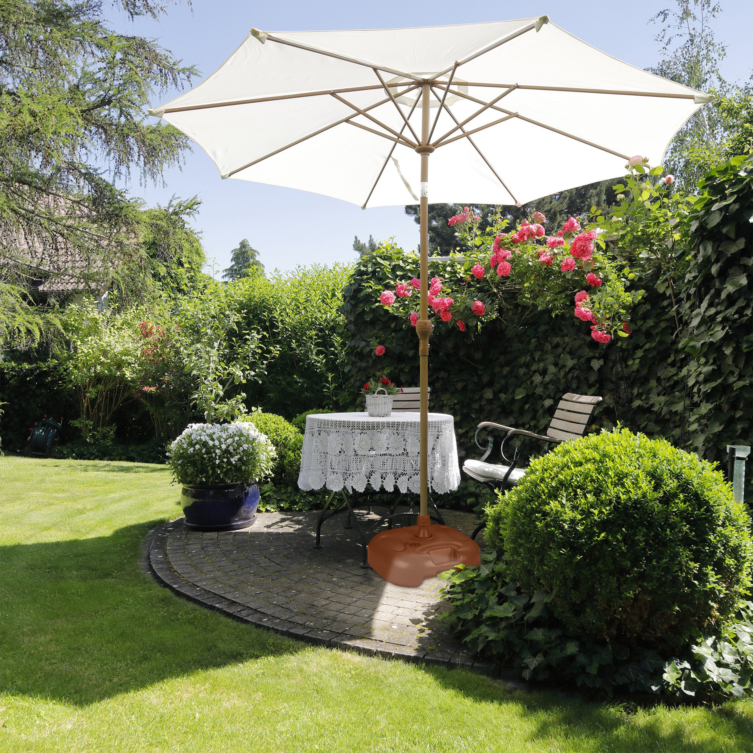 relaxdays Kunststoffschirmständer Sonnenschirmständer in Braun