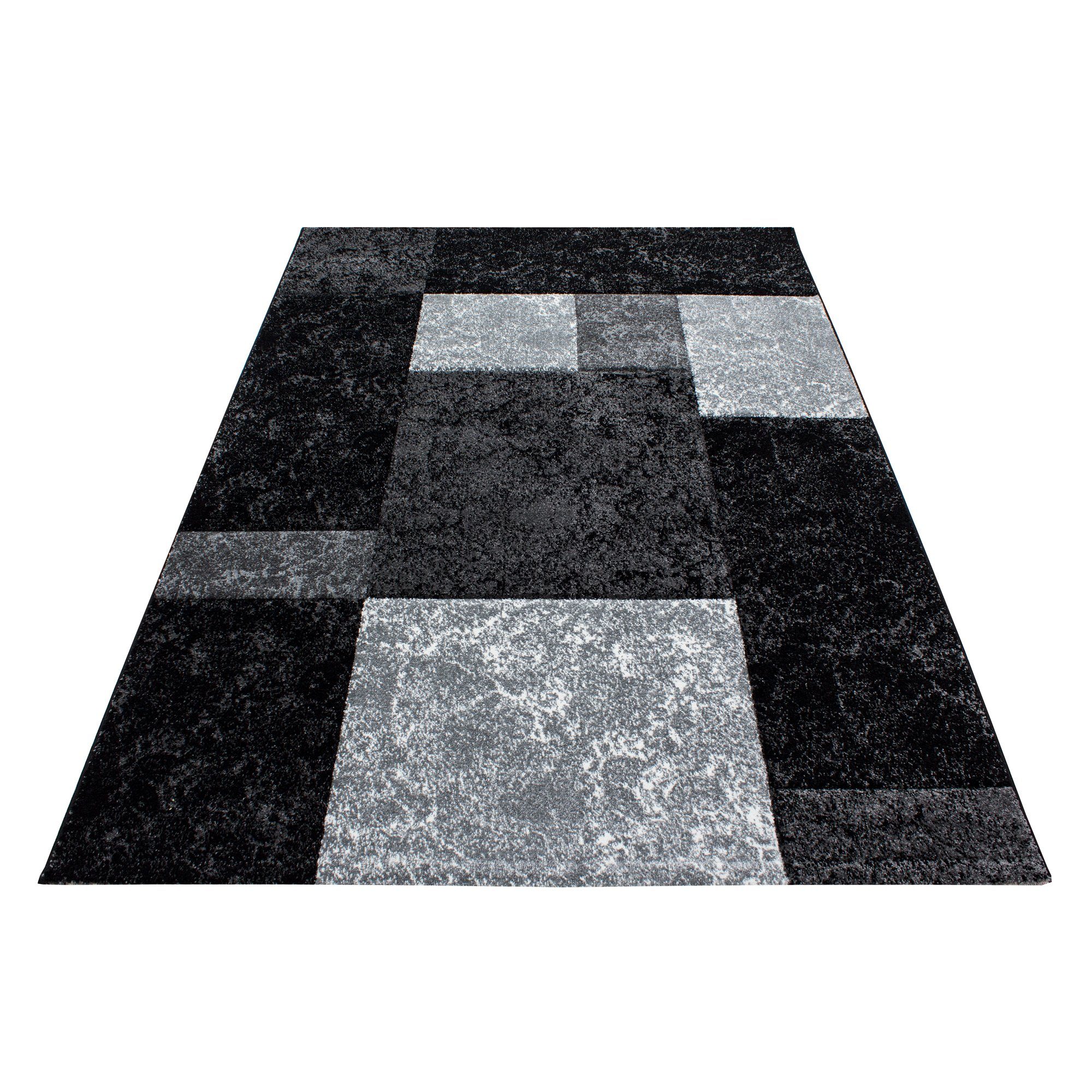 Frisé-Teppich Kariert Design, Carpetsale24, Rechteckig, Höhe: 13 mm, Designer Wohnzimmer Teppich Kurzflor Konturenschnitt Kariert Design