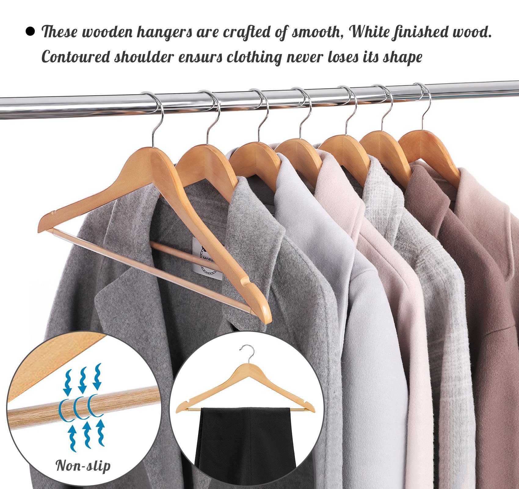 Homewit Kleiderbügel Holz Bügel mit Drehbar Haken, Rockkerben und Hosensteg Weiß/Natur, (Packung, 20-tlg), für Kleidung Anzüge, Jacke, Hose