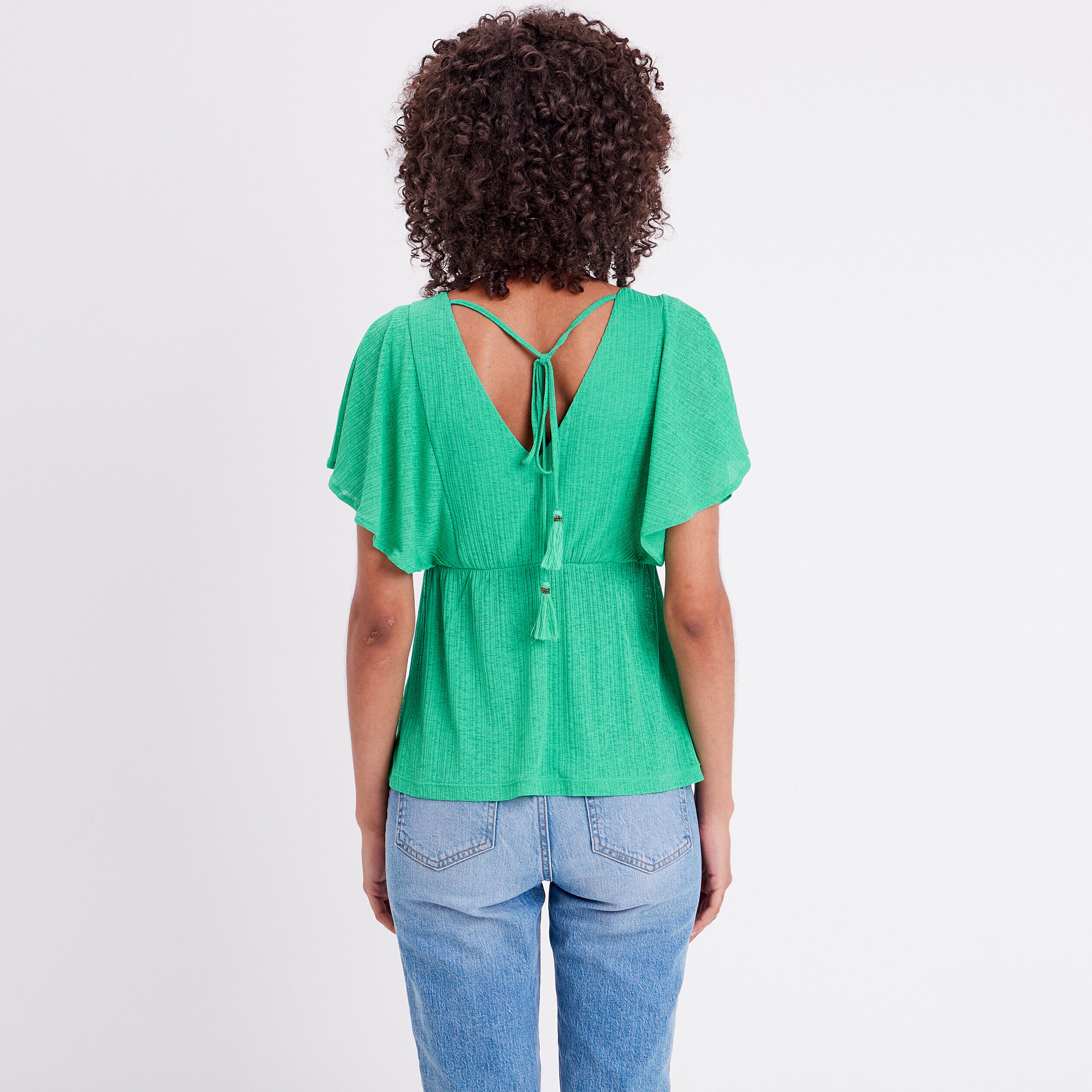 Blouse dos en V avec cordon vert menthe femme | Cache Cache