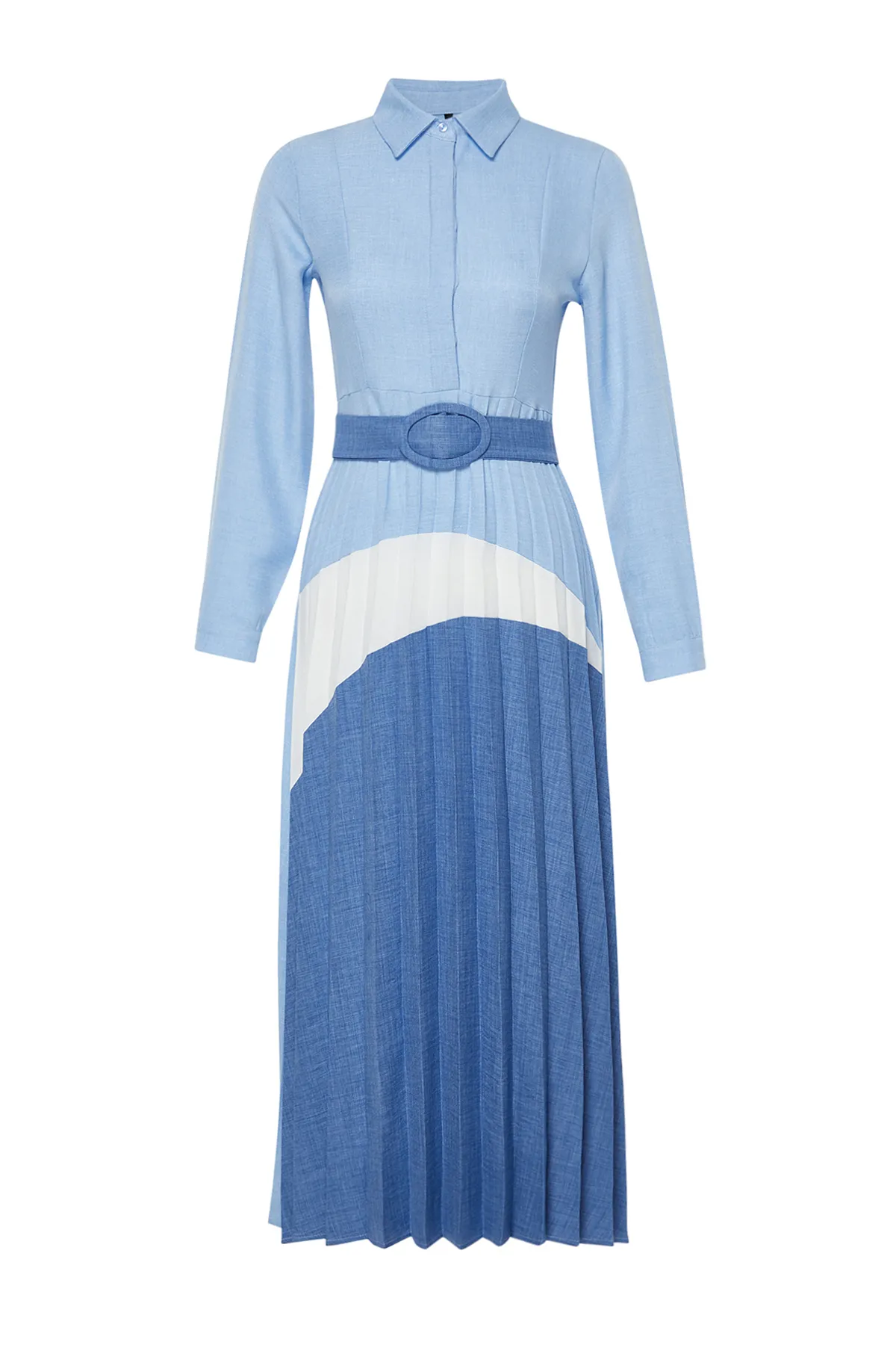 Trendyol Modest  Blaues, gewebtes Hemdkleid mit Blockfarben TCTSS24EB00119