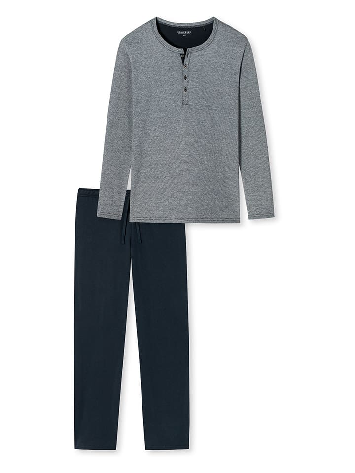 Schiesser Pyjama in Grau/ Dunkelblau günstig kaufen