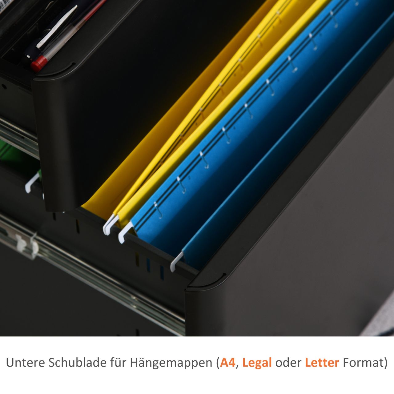 Vinsetto Rollcontainer, mobiler Aktenschrank mit 3 Schubladen, Büroschrank, Aufbewahrung, Stahl, Schwarz, 39 x 48 x 59 cm