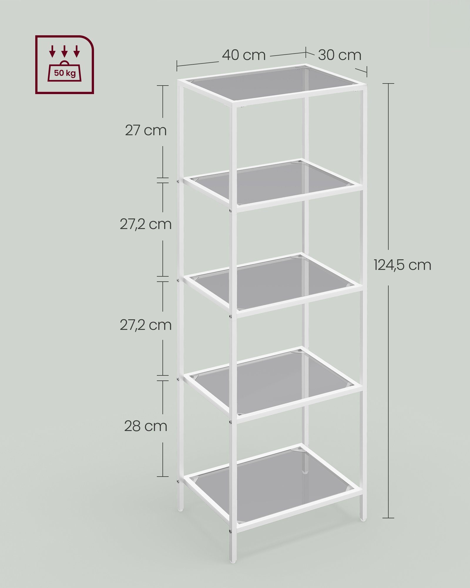 VASAGLE Bücherregal, 1-tlg., Standregal, Küchenregal, stabil, H:90 - 177.3