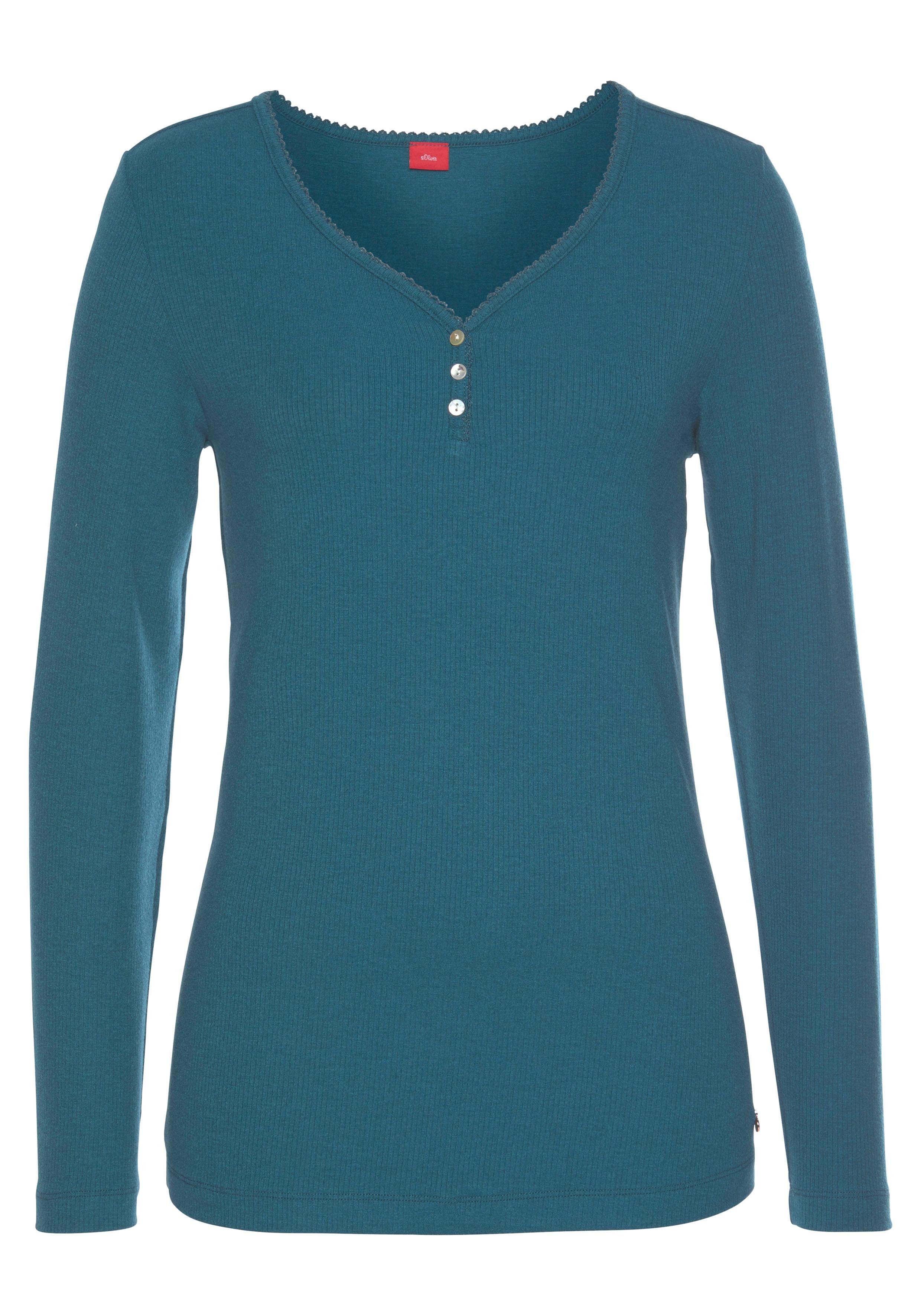 s.Oliver Langarmshirt aus geripptem Stoff mit Zier-Knopfleiste