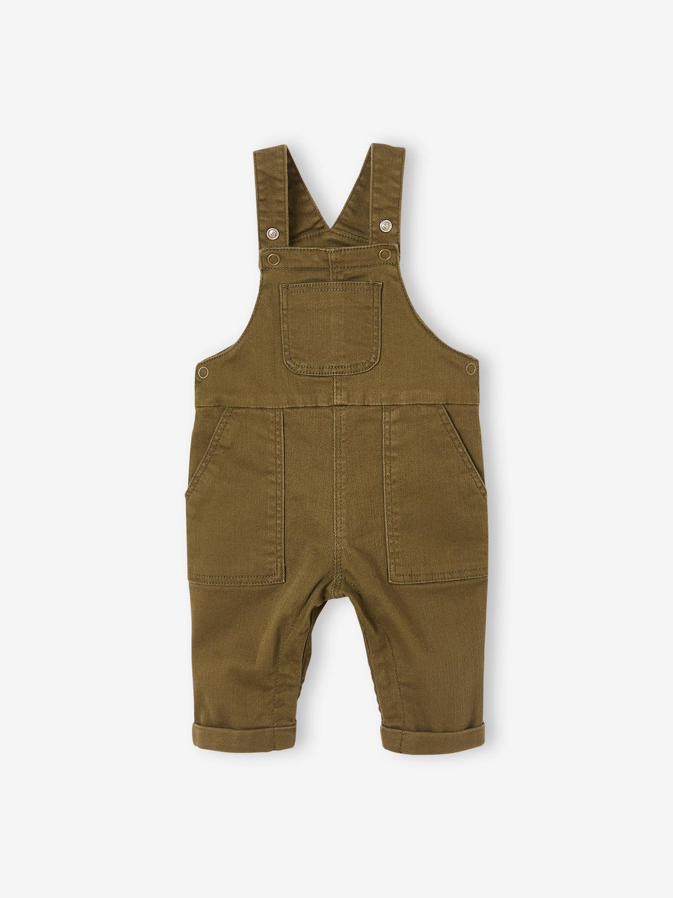 Ensemble 3 pièces bébé salopette, T-shirt et bandana kaki